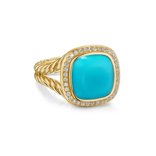 Albion Ring in 18K Yellow Gold with Turquoise and Diamonds, 11mm, Size 6