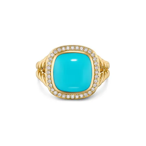 Albion Ring in 18K Yellow Gold with Turquoise and Diamonds, 11mm, Size 7