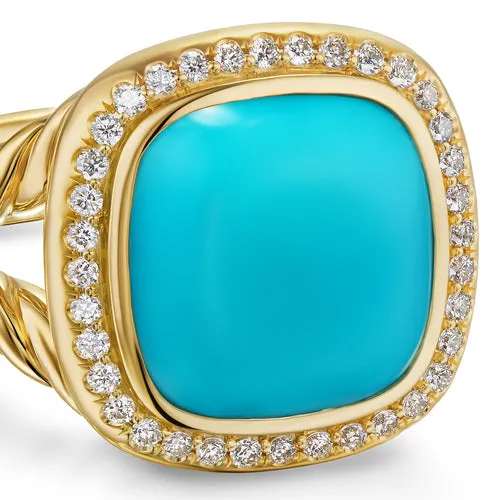 Albion Ring in 18K Yellow Gold with Turquoise and Diamonds, 11mm, Size 7