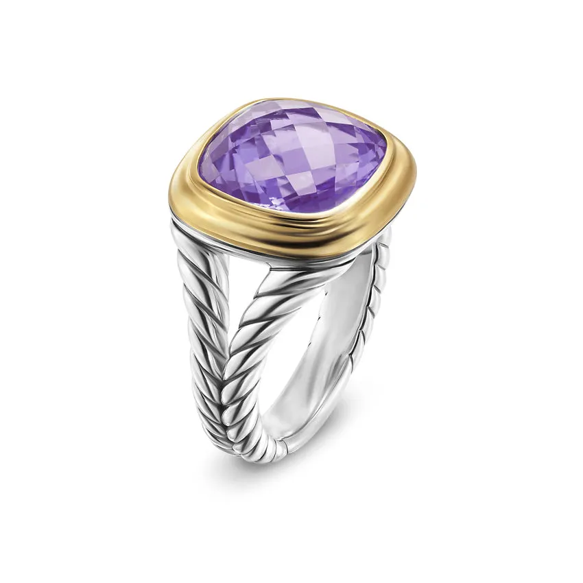 Albion Ring in Sterling Silver with 18K Yellow Gold and Amethyst, 11mm, Size 7