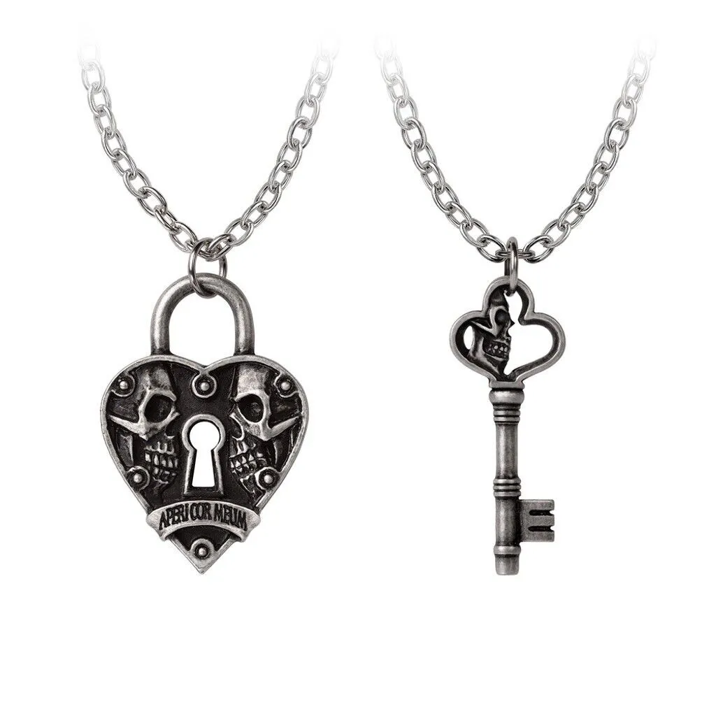 Alchemy Gothic P943 Key To Eternity Couples Necklaces￼￼ Heart Key Lock Love 2pc