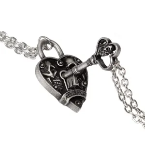 Alchemy Gothic P943 Key To Eternity Couples Necklaces￼￼ Heart Key Lock Love 2pc