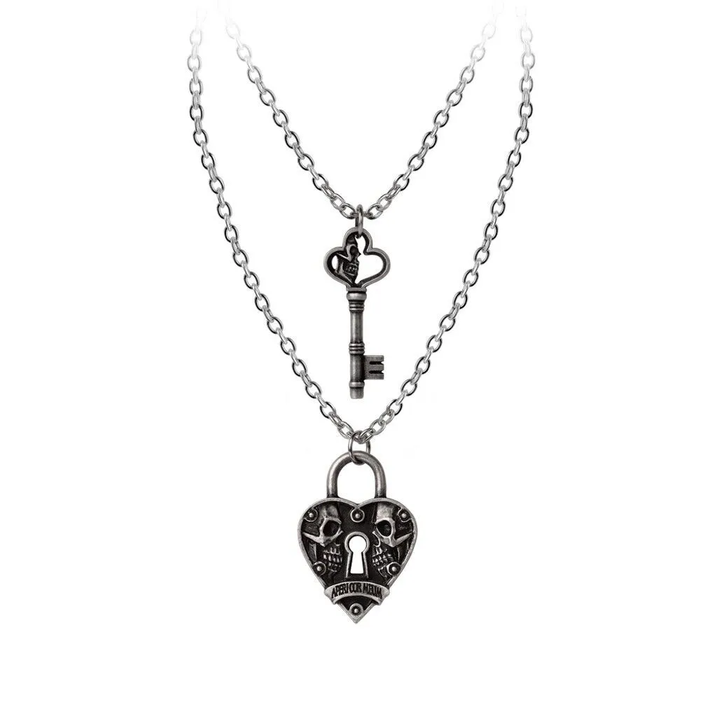 Alchemy Gothic P943 Key To Eternity Couples Necklaces￼￼ Heart Key Lock Love 2pc