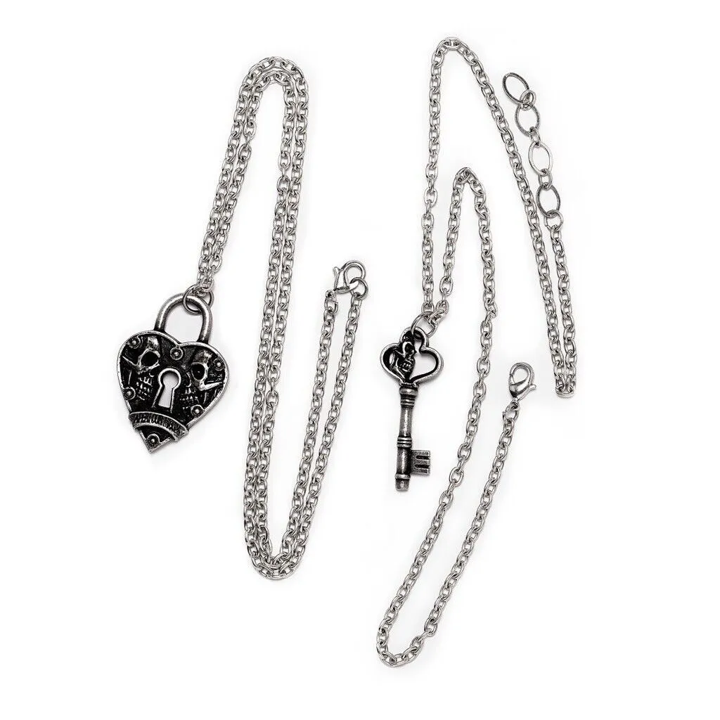 Alchemy Gothic P943 Key To Eternity Couples Necklaces￼￼ Heart Key Lock Love 2pc