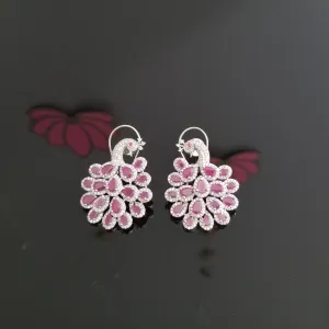 American diamond Peacock Studs with Silver Finish 1138