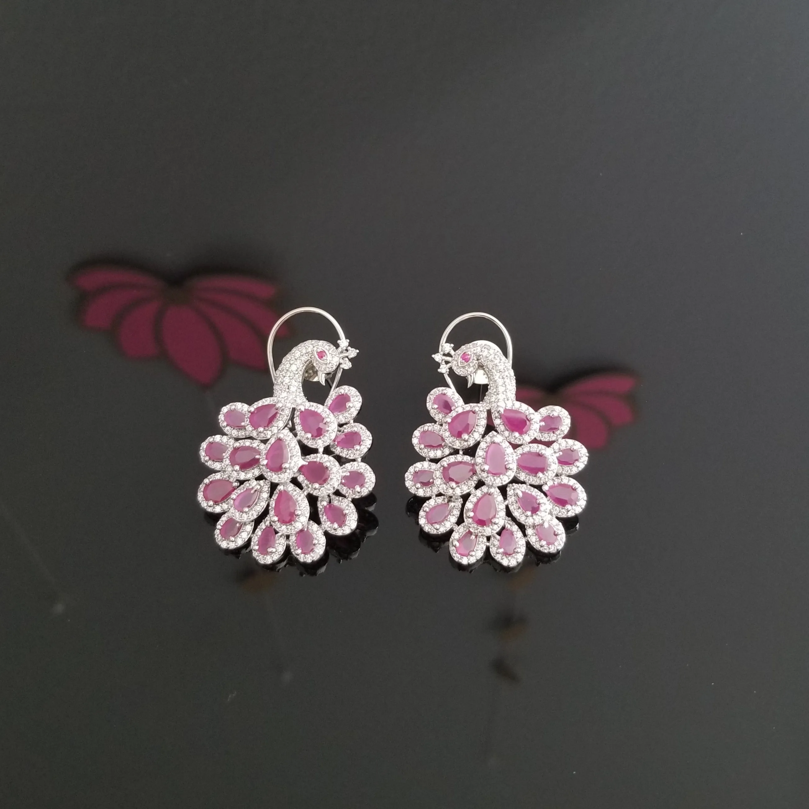American diamond Peacock Studs with Silver Finish 1138