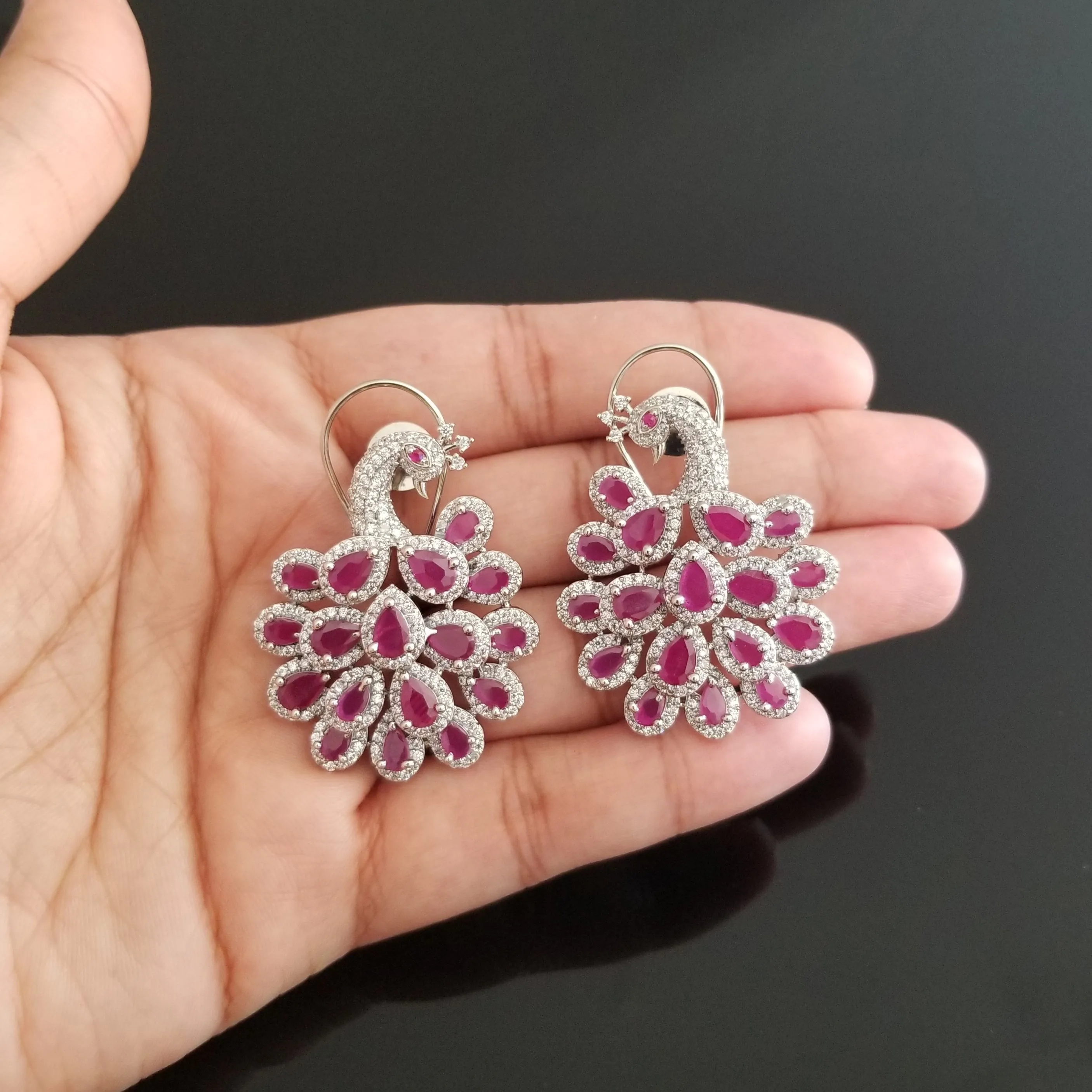 American diamond Peacock Studs with Silver Finish 1138