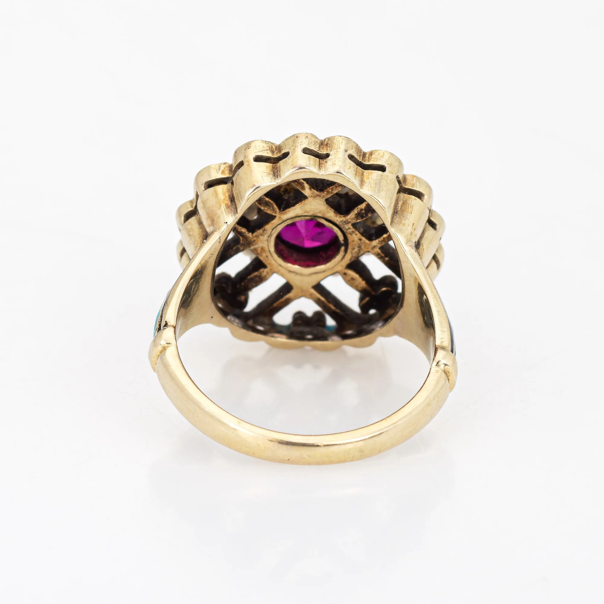Antique Edwardian Enamel Ring Vintage 14k Yellow Gold Seed Pearls Sz 2.5