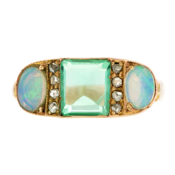 Antique Emerald, Opal & Diamond Ring