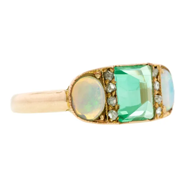 Antique Emerald, Opal & Diamond Ring