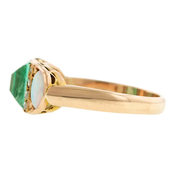 Antique Emerald, Opal & Diamond Ring