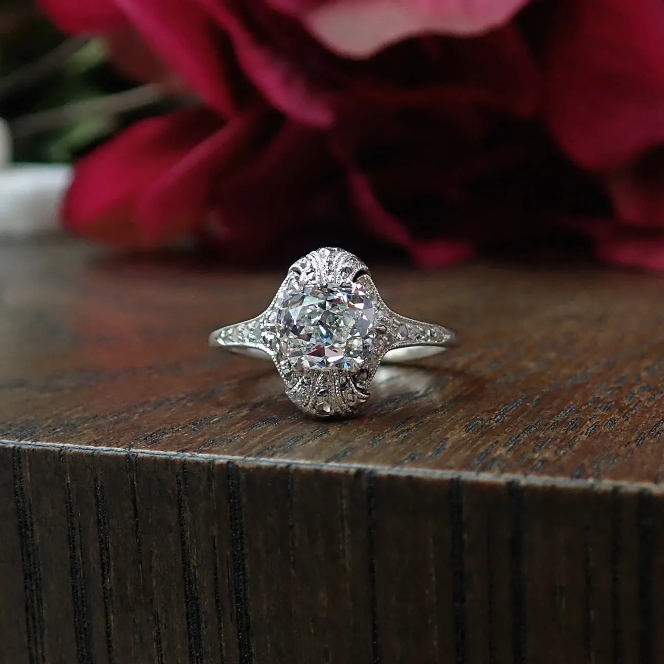 Antique Engagement Ring, Cushion cut 1.56ct.
