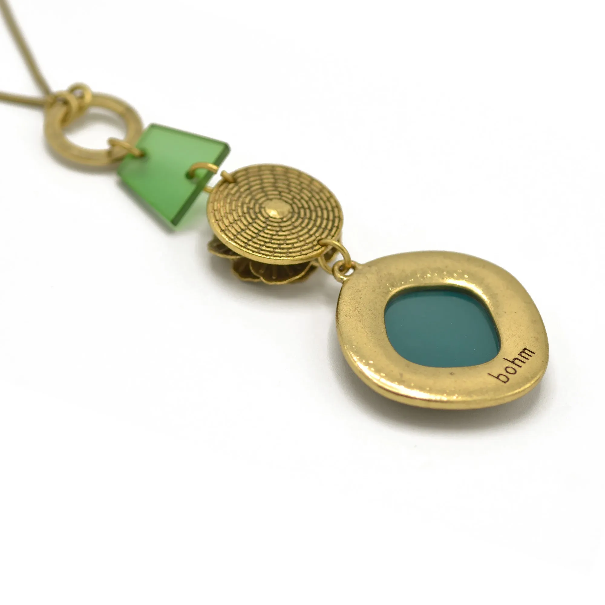 Antique Gold Flower and Green Square Faceted Pendant Necklaces #195TL12 (2C2)