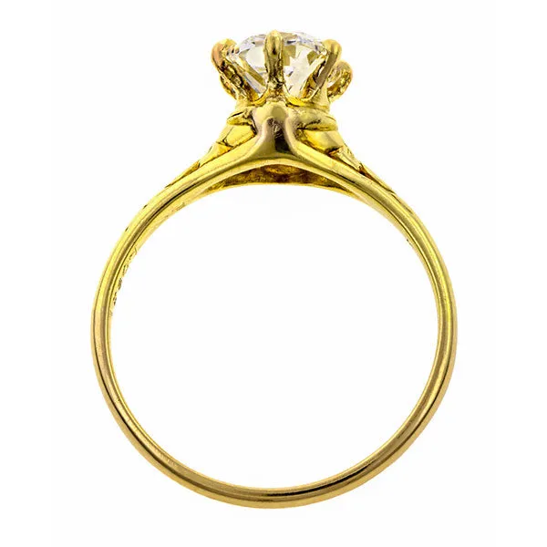 Antique Solitaire Engagement Ring, Cushion cut 1.05ct.