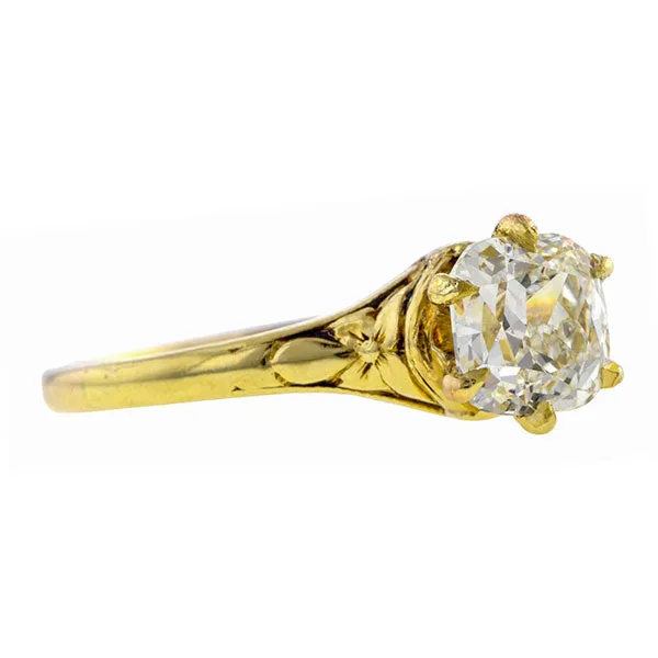 Antique Solitaire Engagement Ring, Cushion cut 1.05ct.