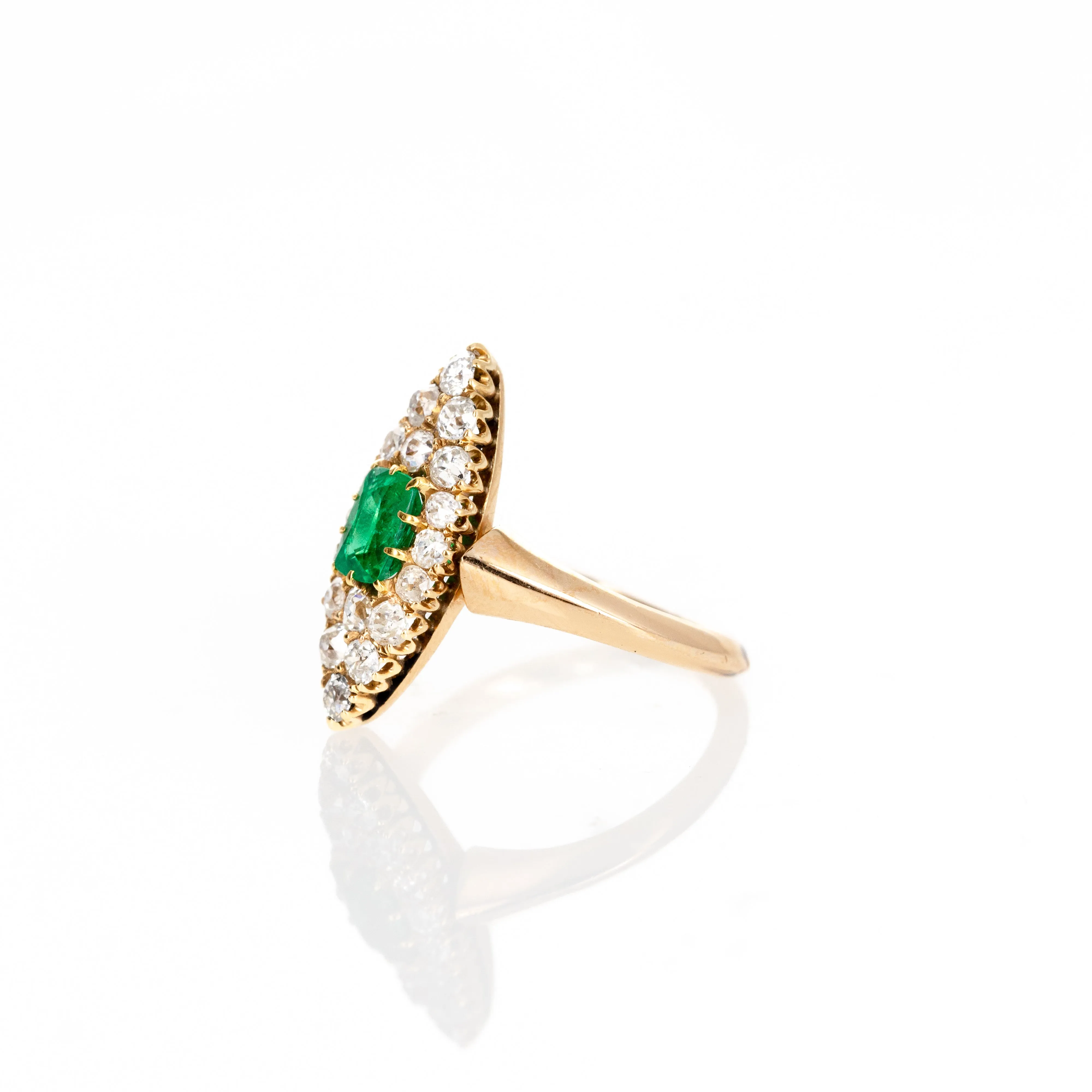 Antique Victorian 0.60 Carat Emerald Old European Diamond Navette Ring