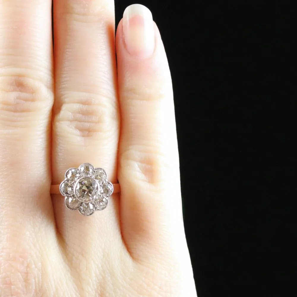 Antique Victorian French Diamond Cluster Ring Rose Gold Circa 1900