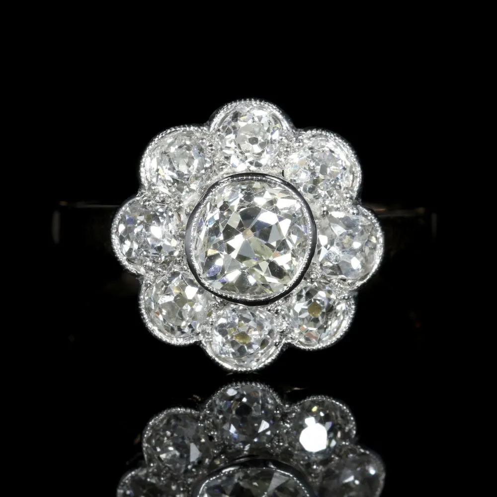 Antique Victorian French Diamond Cluster Ring Rose Gold Circa 1900