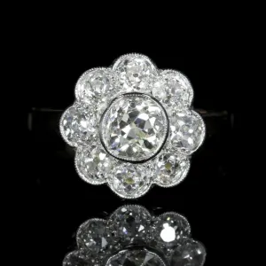 Antique Victorian French Diamond Cluster Ring Rose Gold Circa 1900
