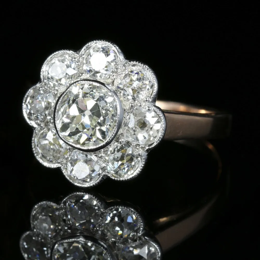 Antique Victorian French Diamond Cluster Ring Rose Gold Circa 1900