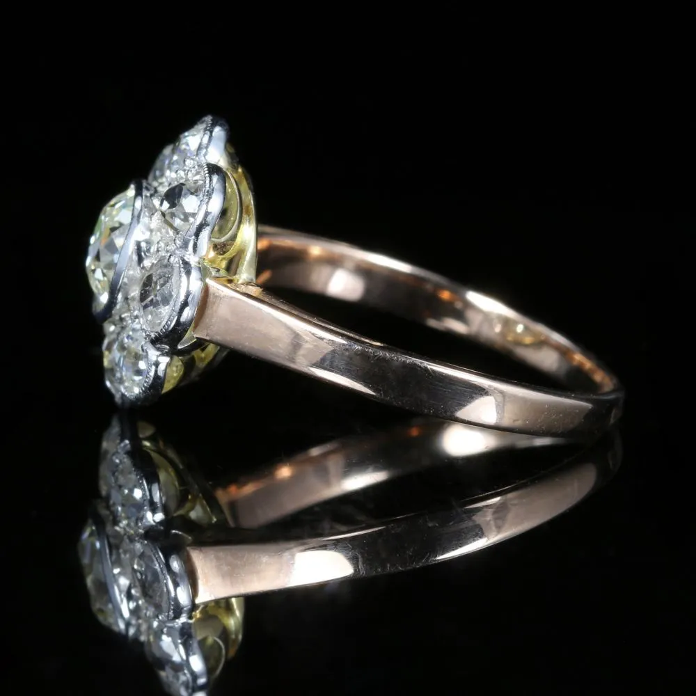 Antique Victorian French Diamond Cluster Ring Rose Gold Circa 1900