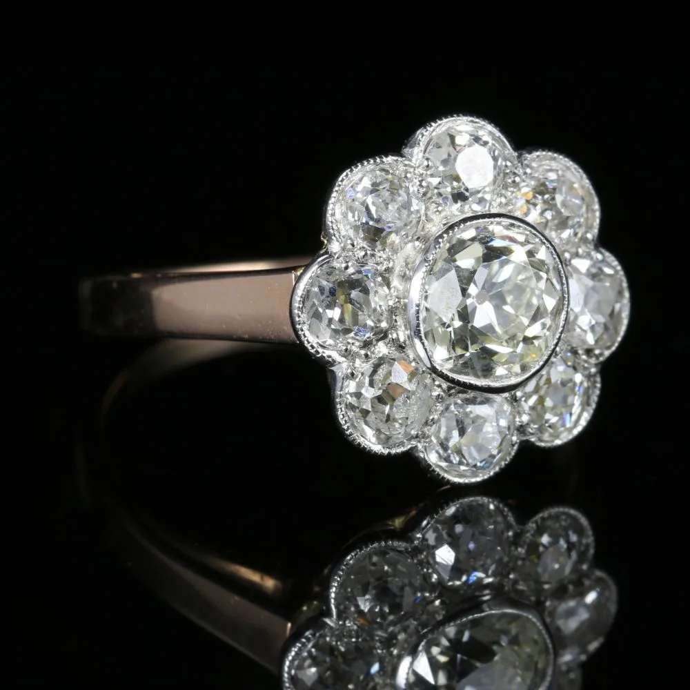 Antique Victorian French Diamond Cluster Ring Rose Gold Circa 1900