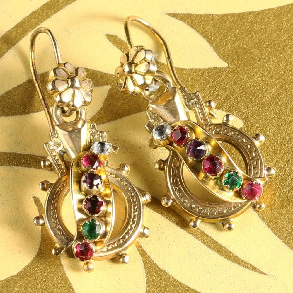 Antique Victorian Regard Earrings 18Ct Gold Circa 1900