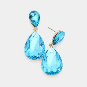 Aqua Crystal Double Teardrop Pageant Earrings for Little Girls | 509487