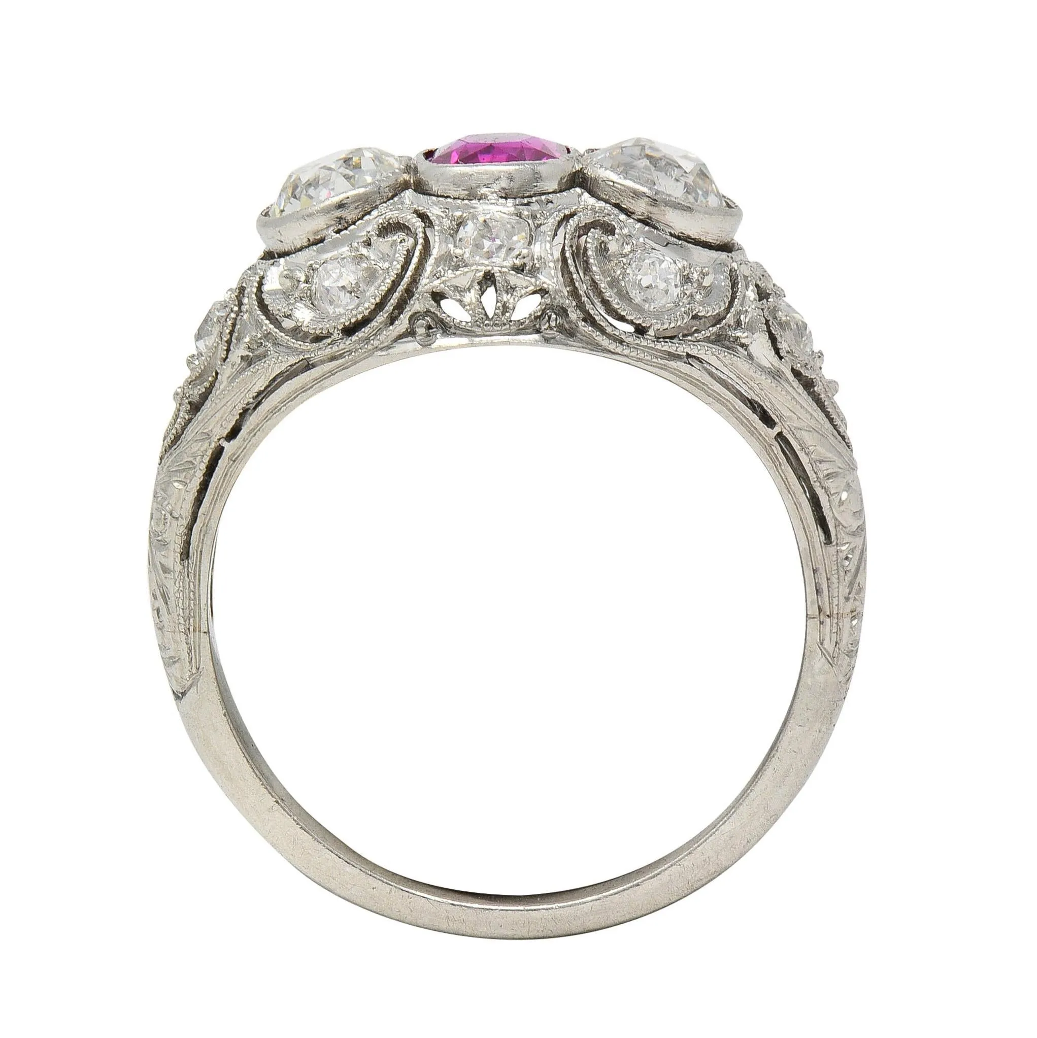 Art Deco 1.75 CTW No Heat Burma Ruby Diamond Platinum Vintage Lotus Bombé Ring GIA
