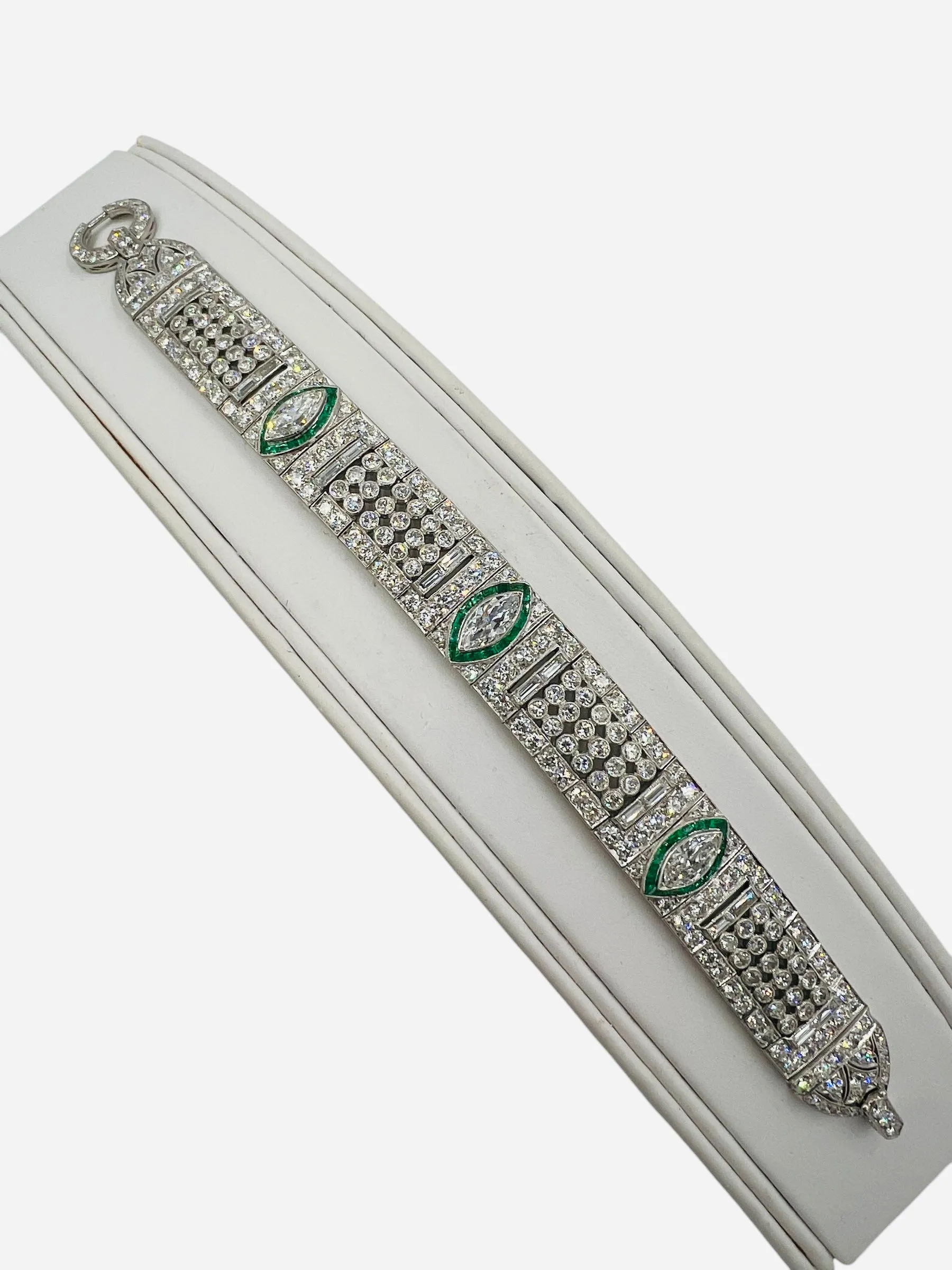 Art Deco Diamond And Emerald Platinum Bracelet Circa 1925