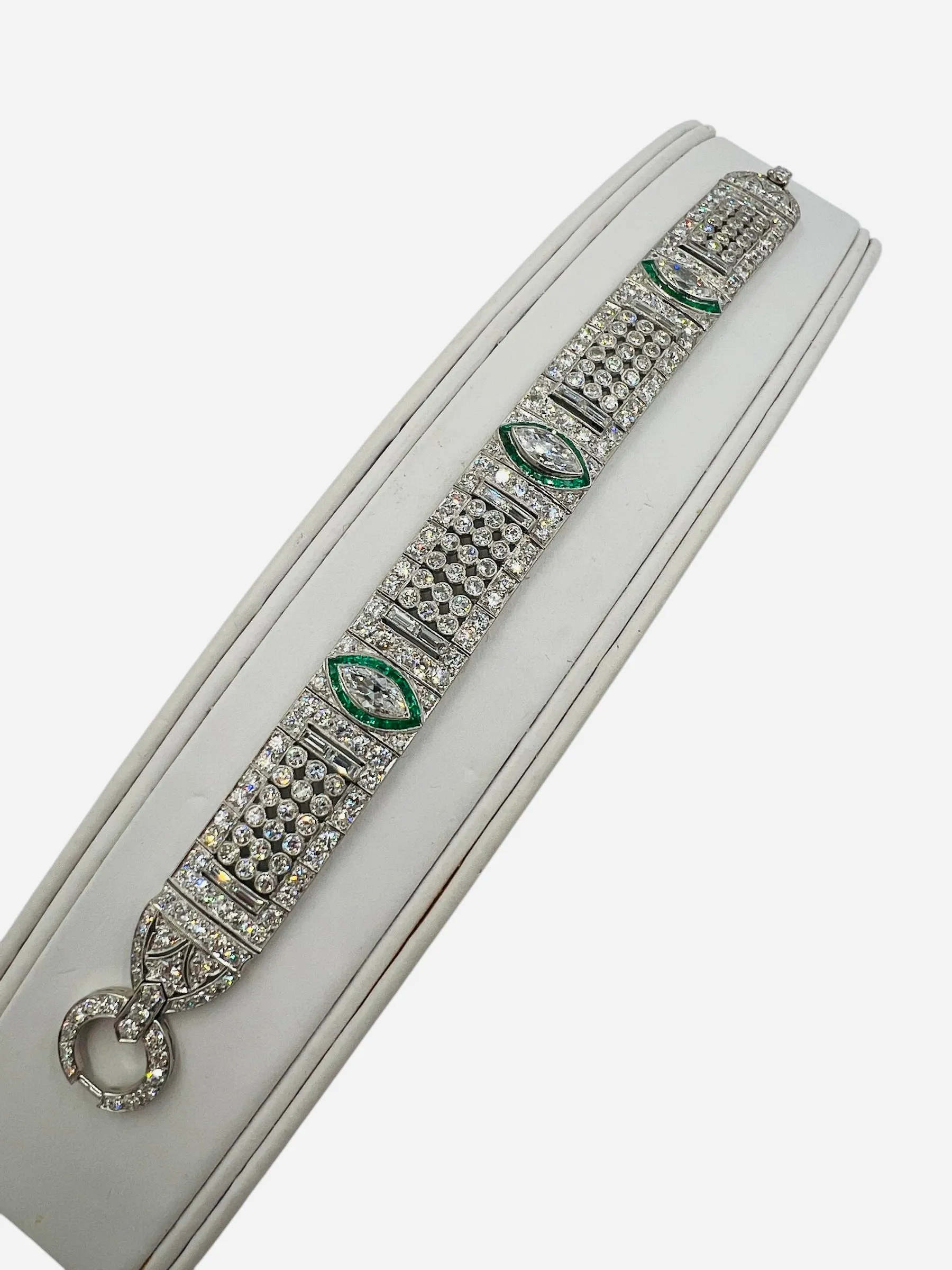 Art Deco Diamond And Emerald Platinum Bracelet Circa 1925