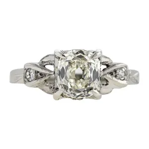 Art Deco Diamond Engagement Ring, Cushion cut 1.20ct.