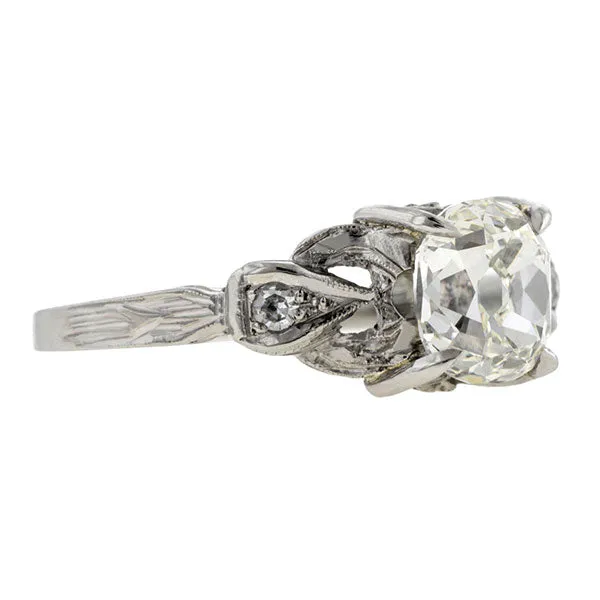 Art Deco Diamond Engagement Ring, Cushion cut 1.20ct.