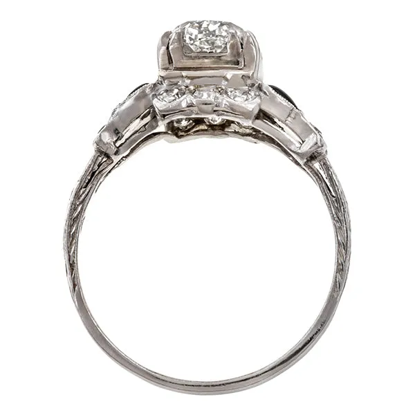 Art Deco Engagement Ring, Cushion 1.55ct.