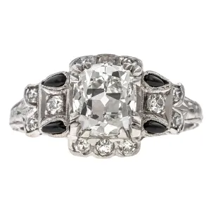Art Deco Engagement Ring, Cushion 1.55ct.