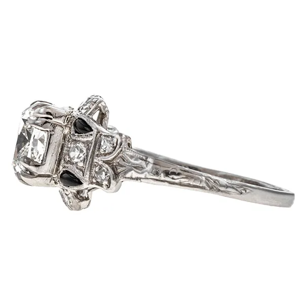 Art Deco Engagement Ring, Cushion 1.55ct.
