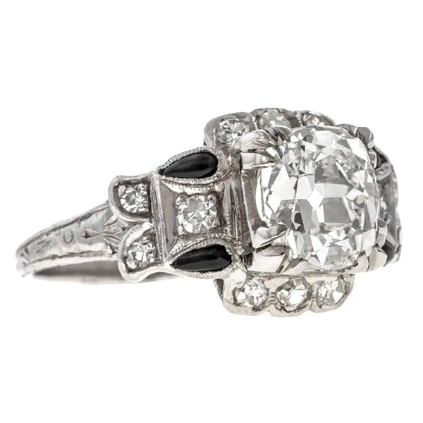 Art Deco Engagement Ring, Cushion 1.55ct.