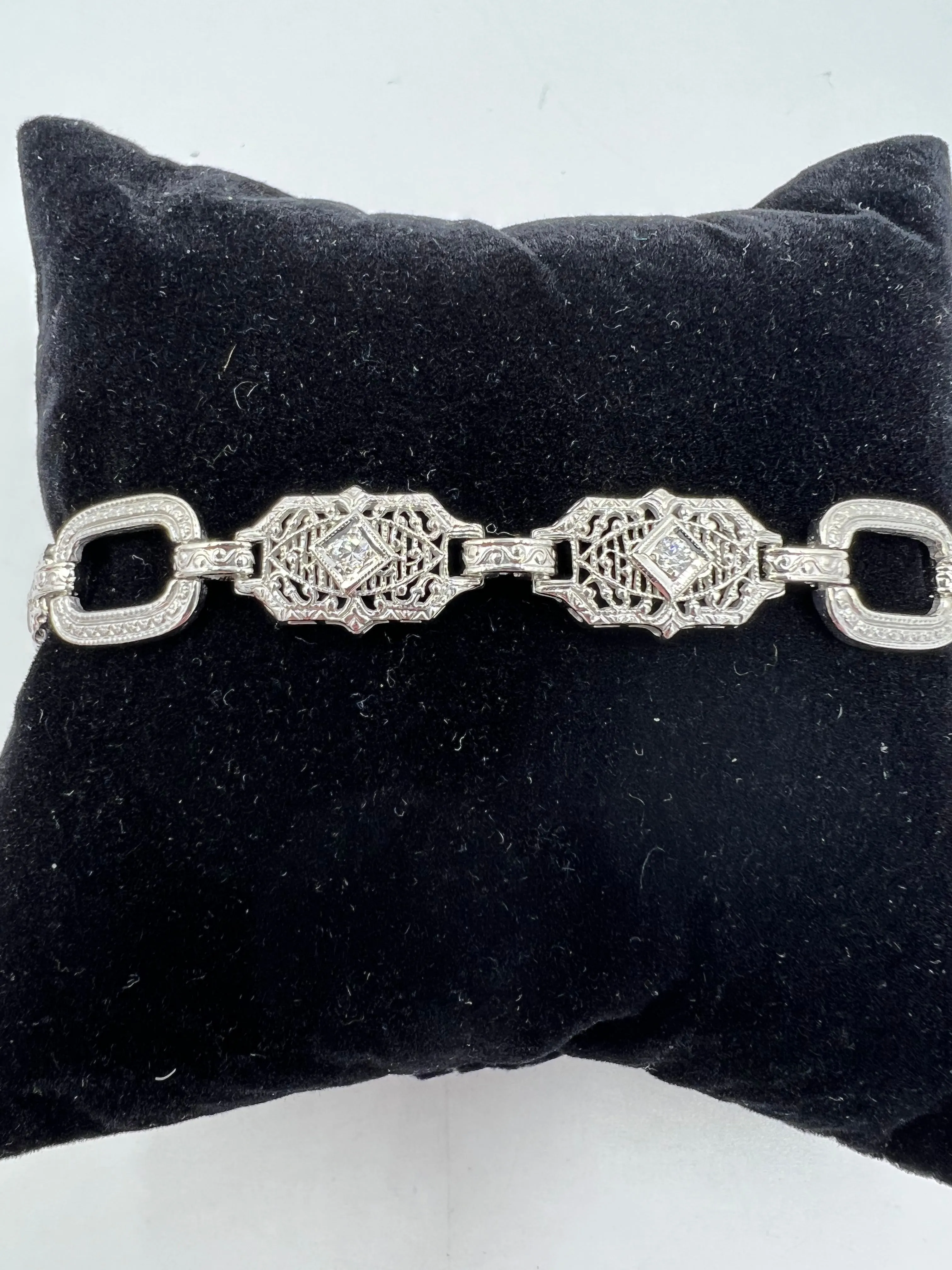 Art Deco Filigree Diamond 14k White Gold Platinum Bracelet Circa 1930s