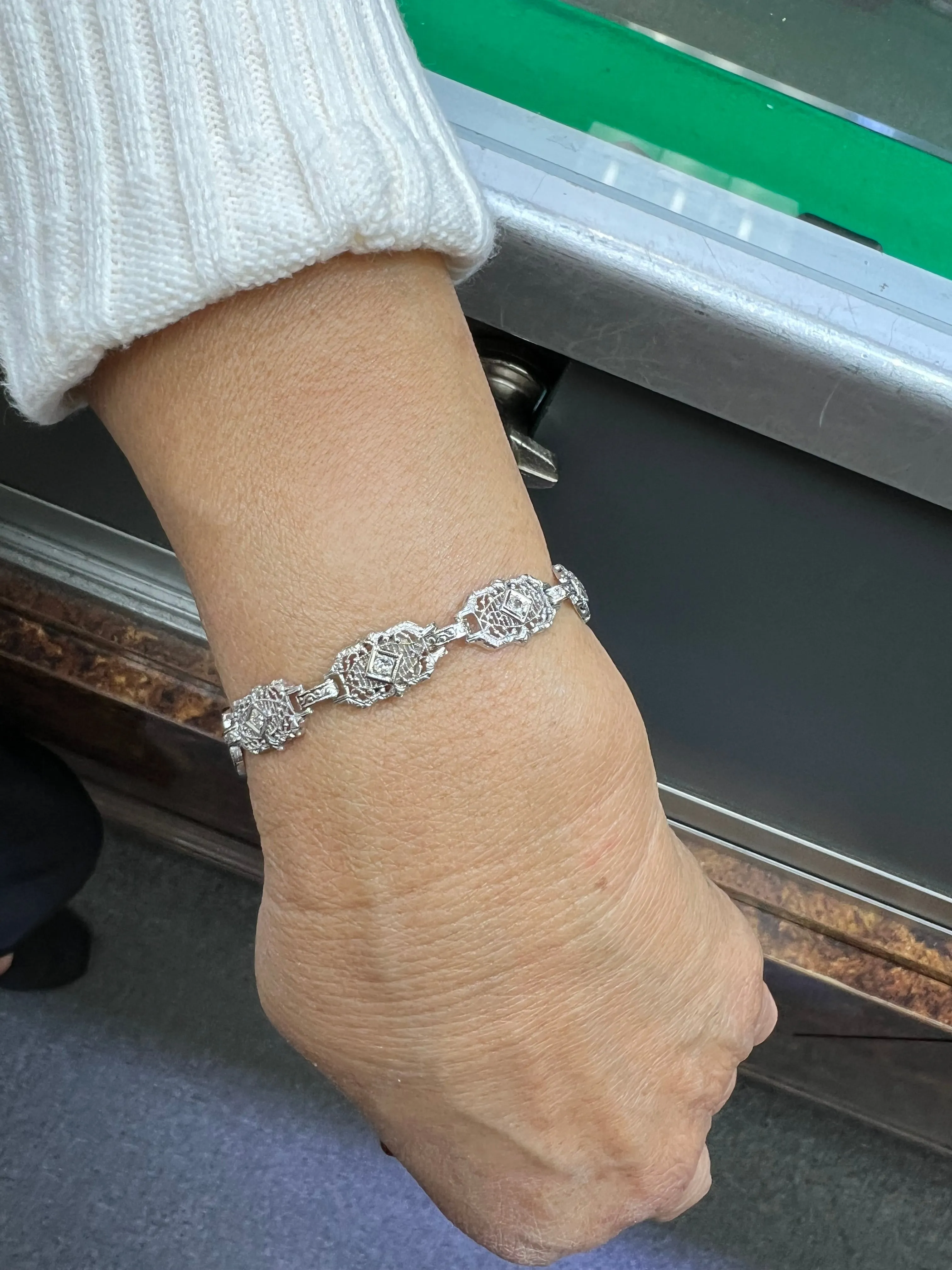 Art Deco Filigree Diamond 14k White Gold Platinum Bracelet Circa 1930s