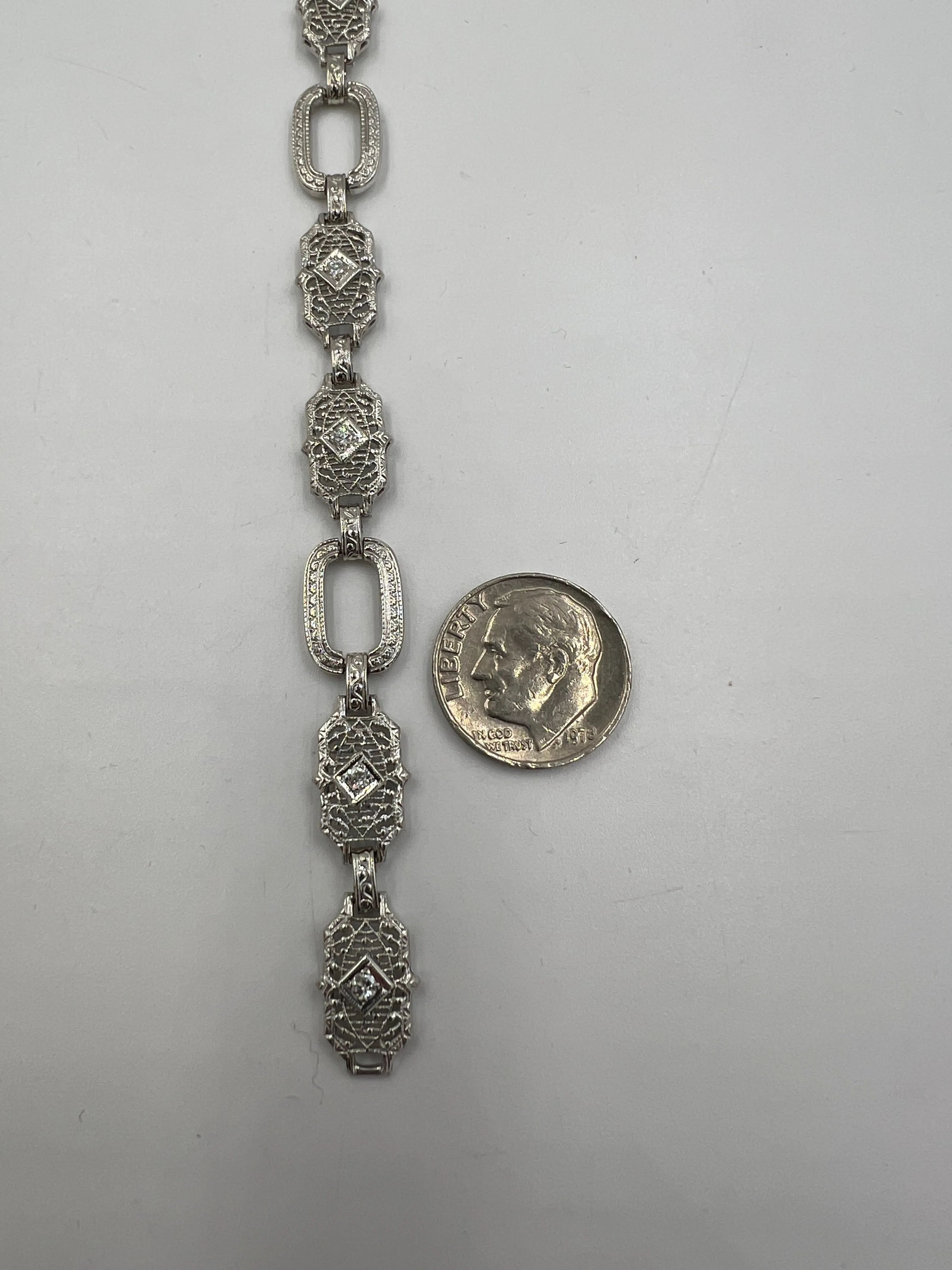 Art Deco Filigree Diamond 14k White Gold Platinum Bracelet Circa 1930s