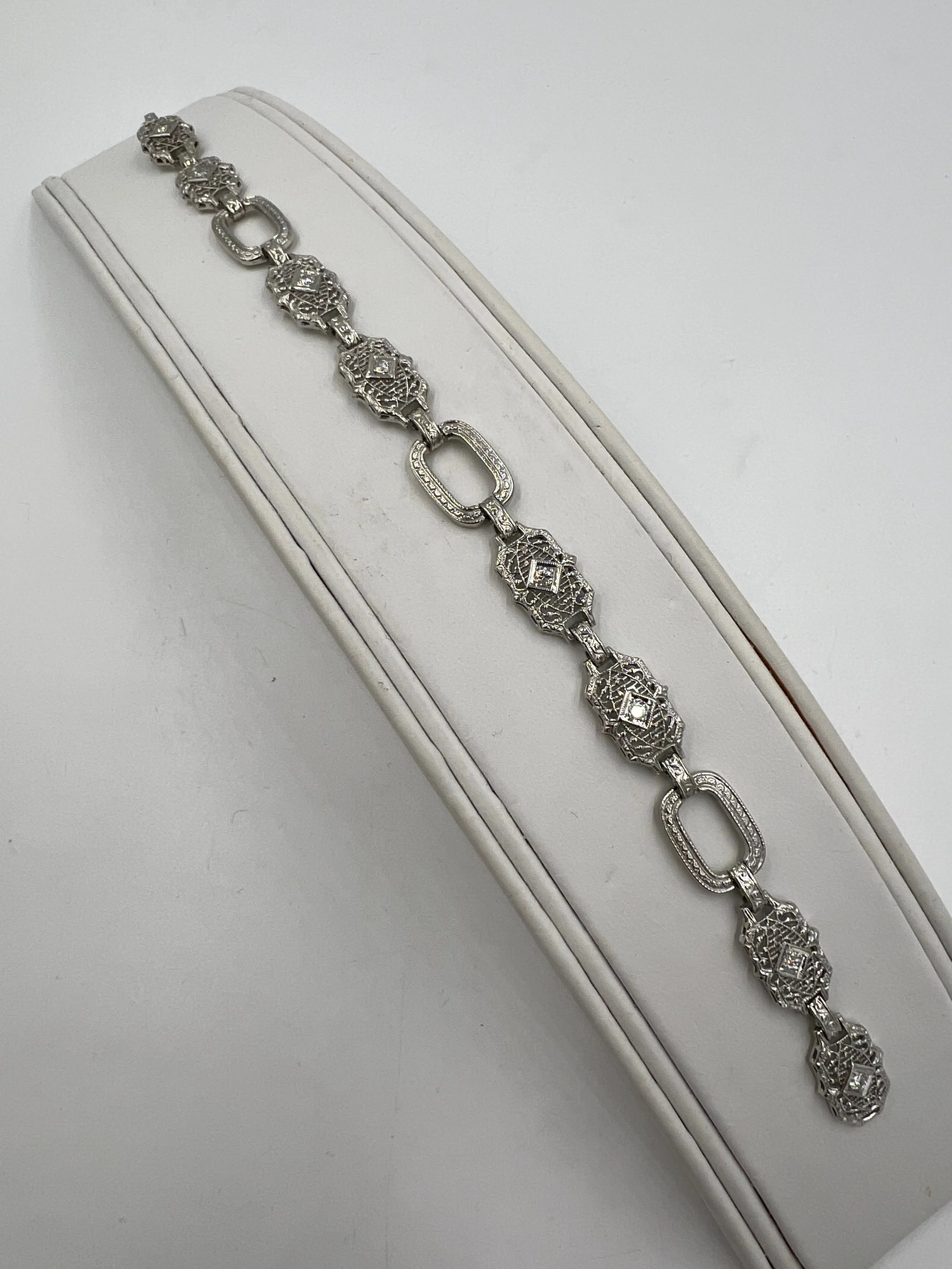 Art Deco Filigree Diamond 14k White Gold Platinum Bracelet Circa 1930s