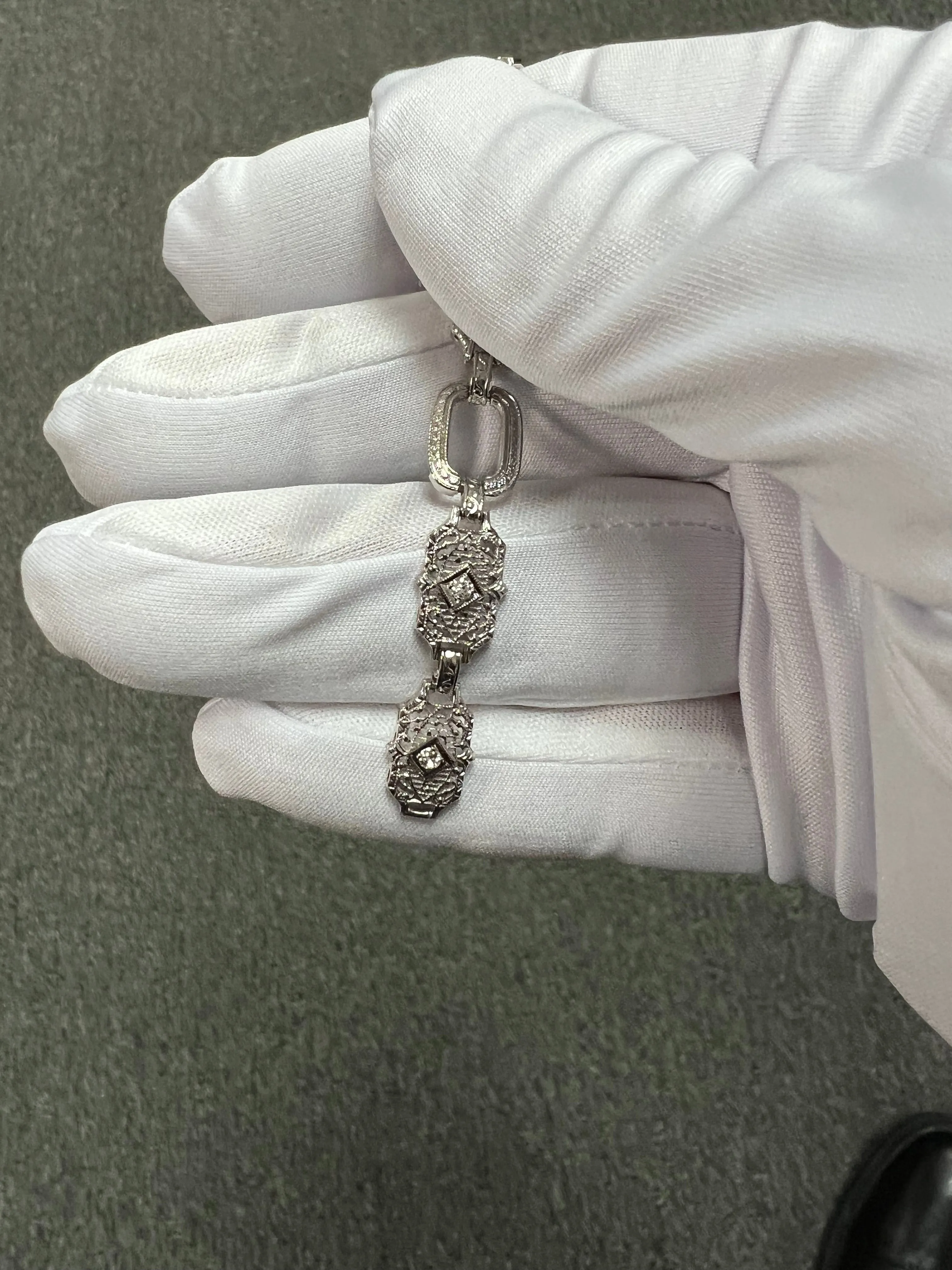 Art Deco Filigree Diamond 14k White Gold Platinum Bracelet Circa 1930s