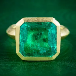 Art Deco Style Emerald Solitaire Ring 6.21ct Colombian Emerald With Cert