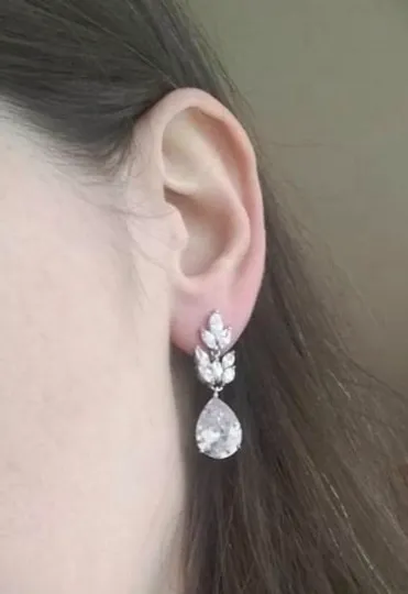 Art Nouveau Marquise Leaf Bridal Earrings, Crystal Leaf Teardrop Earrings, Dangle Drop Earrings, Wedding Bridal Jewelry, Bridesmaid Earrings