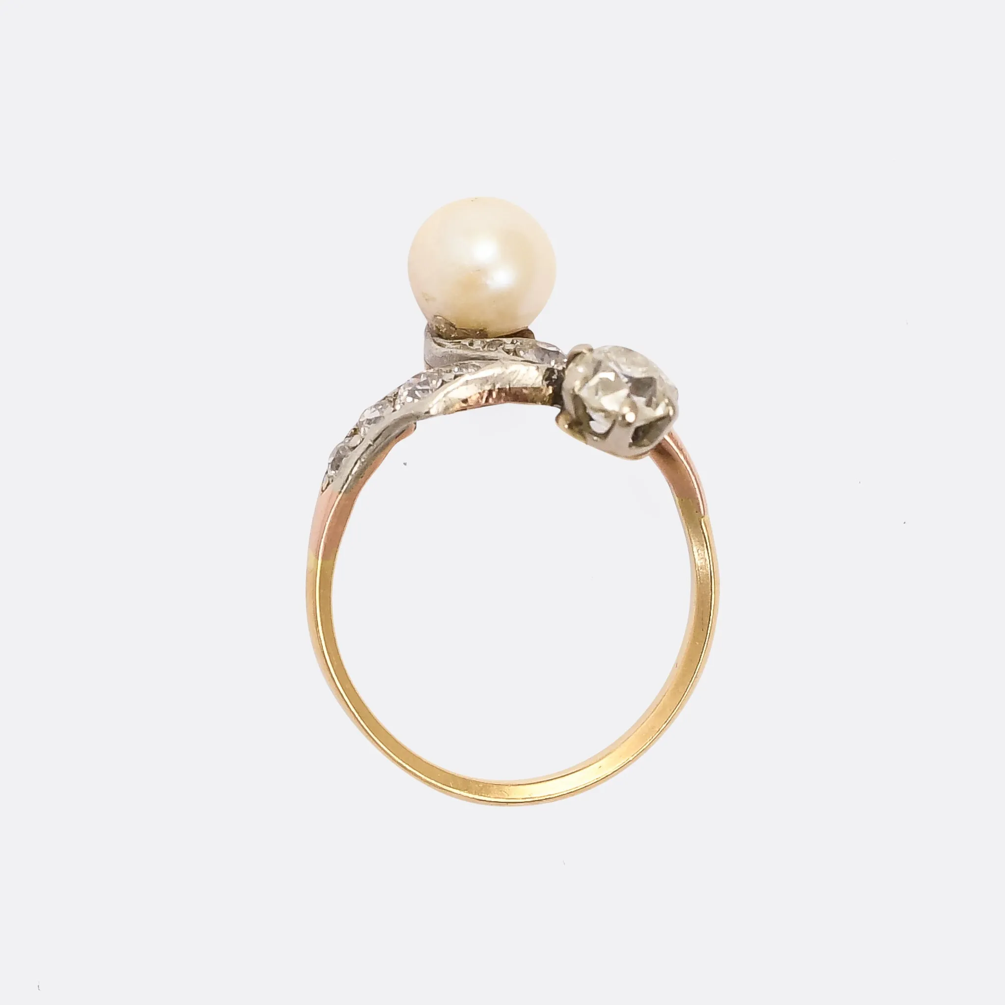 Art Nouveau Pearl & Diamond 'Toi et Moi' Ring