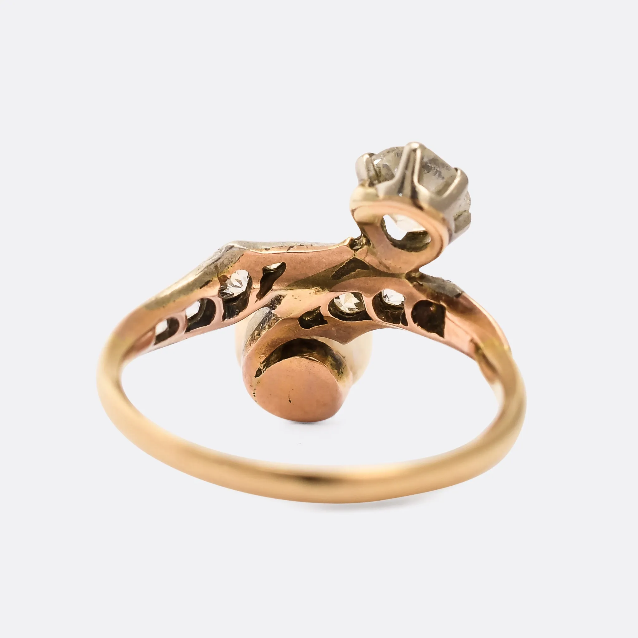 Art Nouveau Pearl & Diamond 'Toi et Moi' Ring
