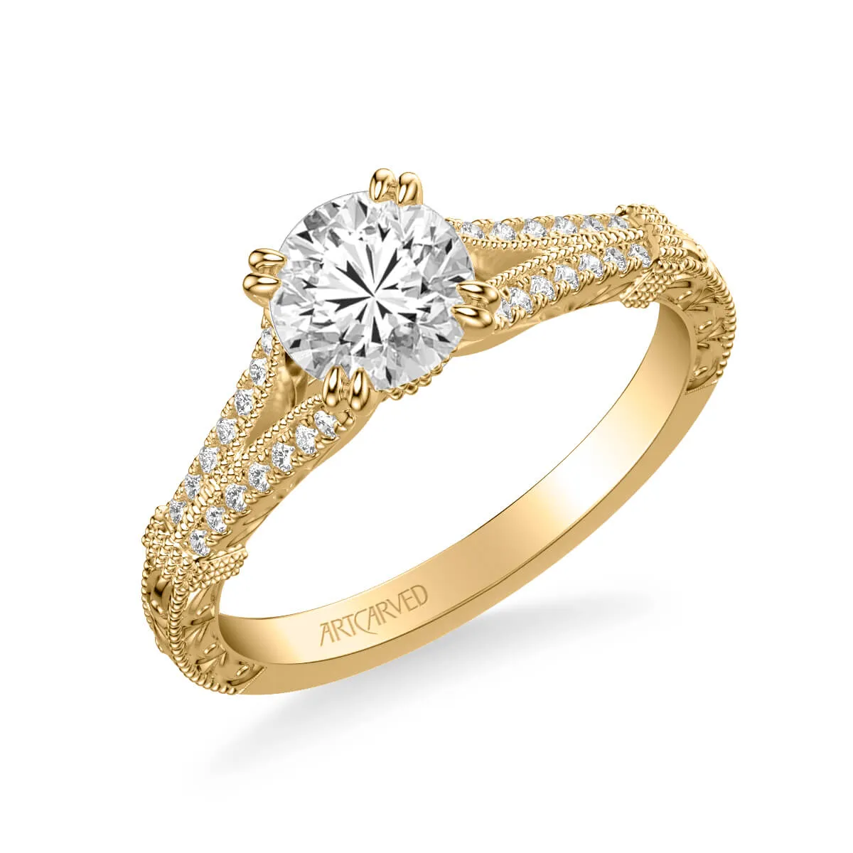 Artcarved "Angelina" Split Shank Diamond Engagement Ring Featuring Engraved Band