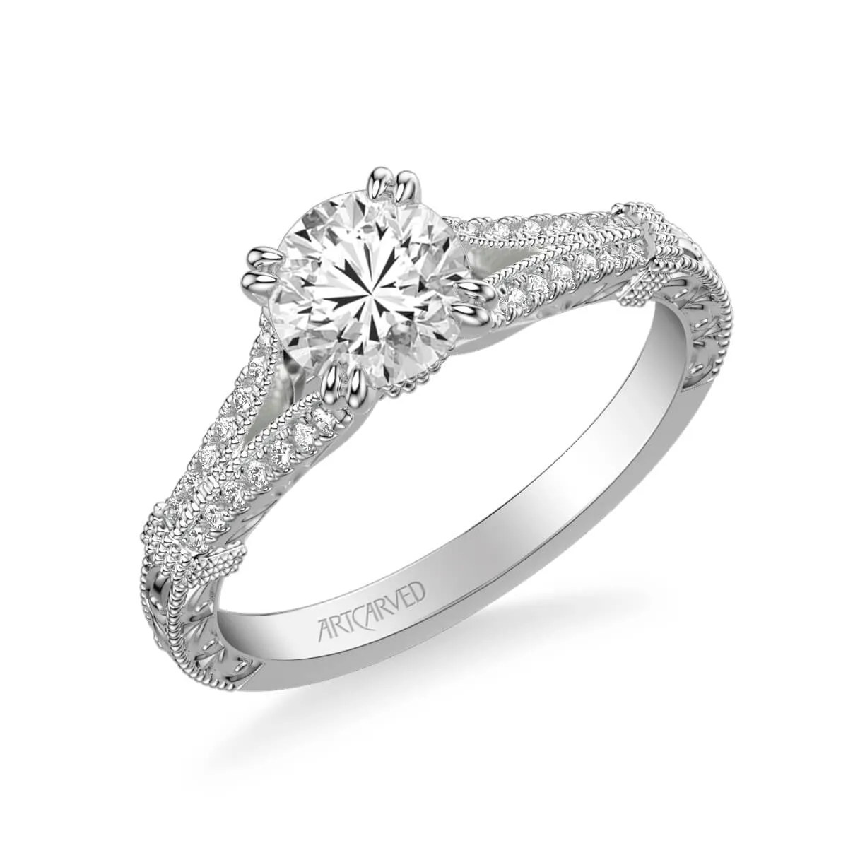 Artcarved "Angelina" Split Shank Diamond Engagement Ring Featuring Engraved Band