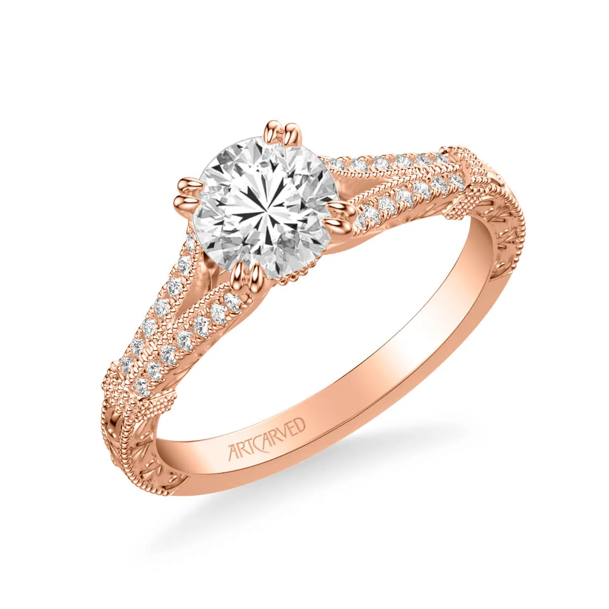 Artcarved "Angelina" Split Shank Diamond Engagement Ring Featuring Engraved Band