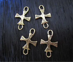 Artisan Textured Cross Jewelry Links in Gold Bronze (set of 4)